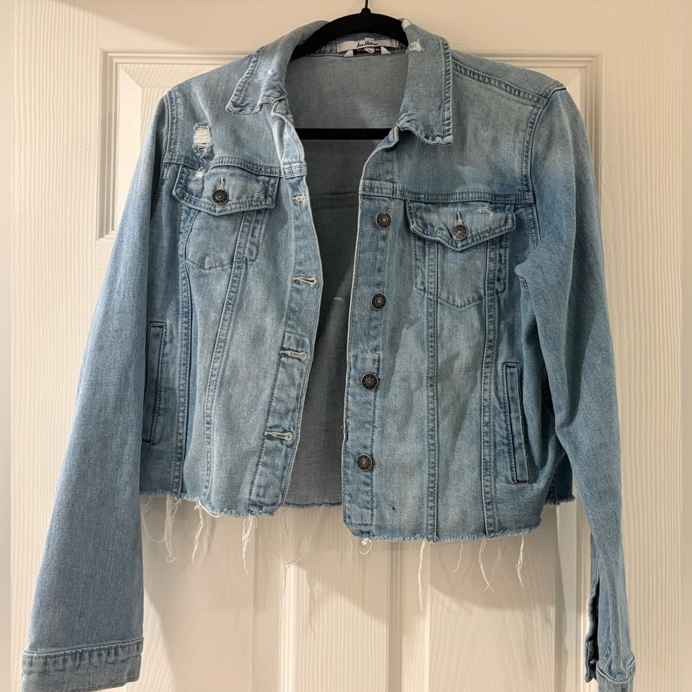 Sam Edelman Light Blue Distressed Cropped Jean Jacket 👖